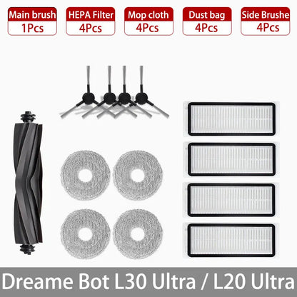 Dreame Bot L30 Ultra L20 Ultra Robot Vacuum Spare Parts Consumables Main Side Brush Hepa Filter Mop Cloth Dust Bag Accessories