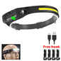 COB LED Headlamp Induction Head Lamp Built-in Battery USB Rechargeable Head Flashlight Outdoor Camping Fishing Sensor Headlight