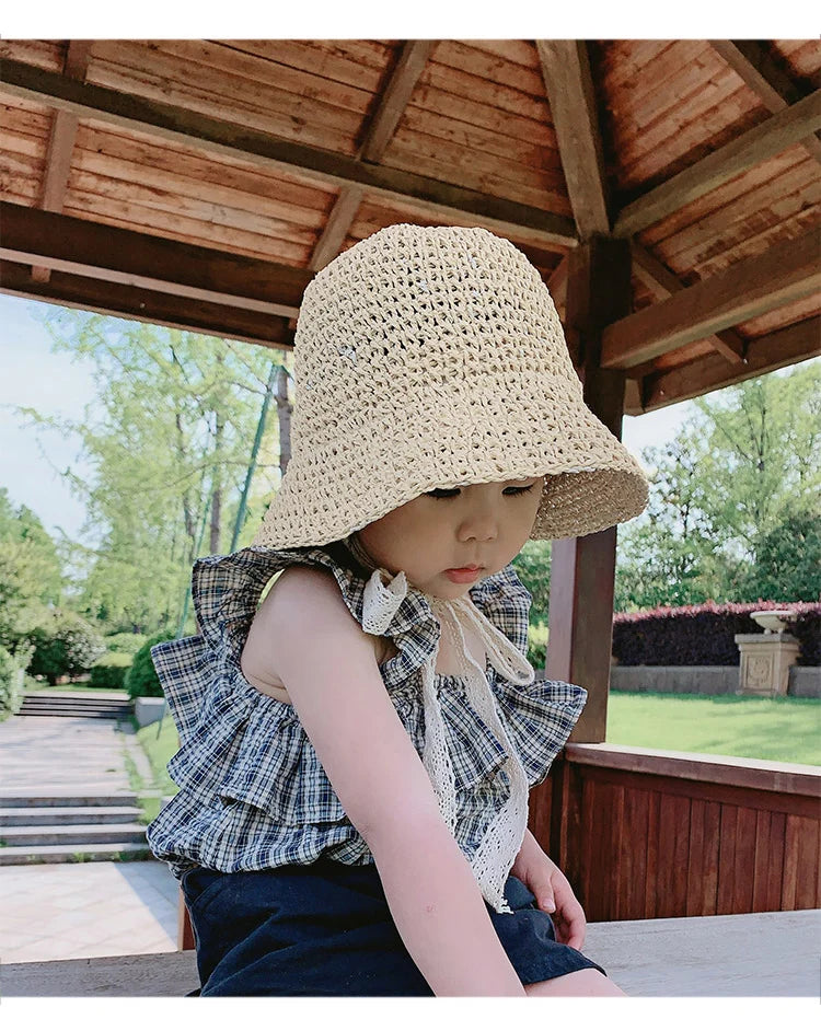 Korean style straw hat for little girls from 1 to 6 years old, sun protection, Korean style