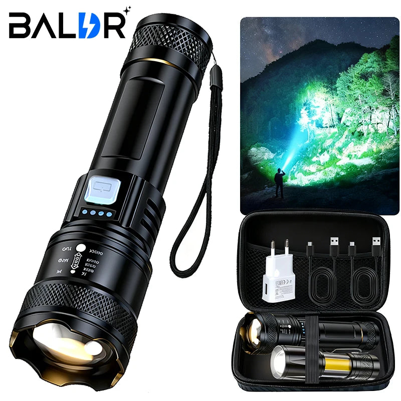 High Strong Power Led Flashlights 2000LM Tactical Torch with Display Light USB Charging Camping Fishing Emergency Zoom Lantern