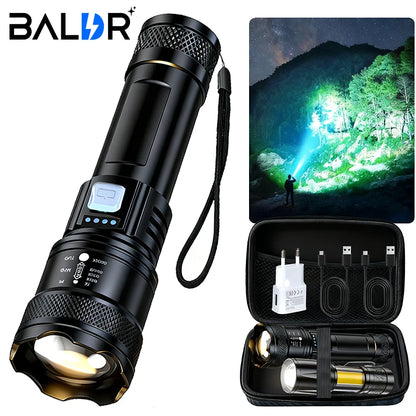 High Strong Power Led Flashlights 2000LM Tactical Torch with Display Light USB Charging Camping Fishing Emergency Zoom Lantern