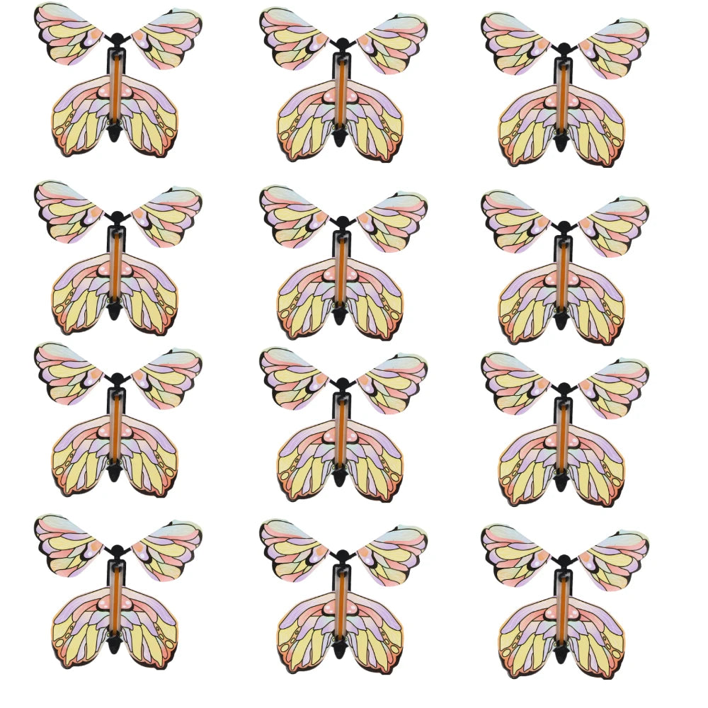 12PCS Magic Flying Butterflies Wind Up Toy Bookmark Greeting Rubber Band Powered Magic Prop,Surprise Gift Wedding,Birthday,Party