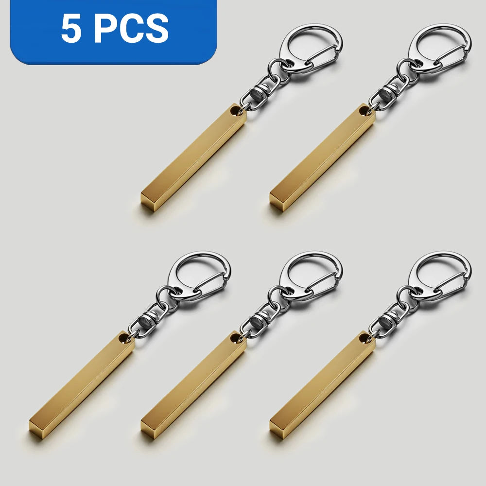 1-10PCS Stainless Steel Personalized Keychain Custom Engraved 4 Sides DIY Name Text Key Ring Gift for Men Women Keyrings DP039