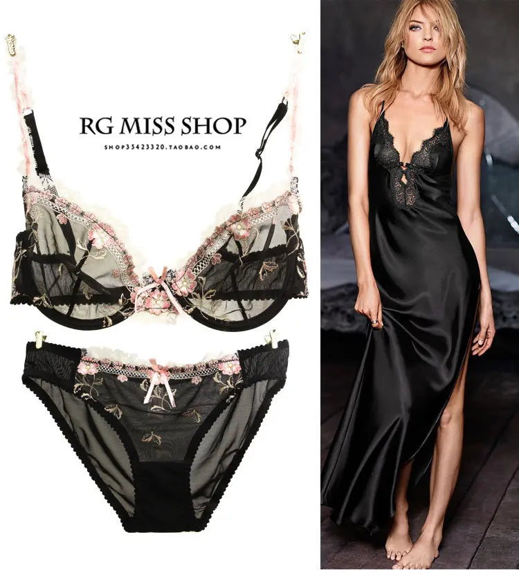 Ultra-thin steel band bra, fashionable plus-size lace lingerie set, transparent comfy bra set, soft material, S-XL all-day wear