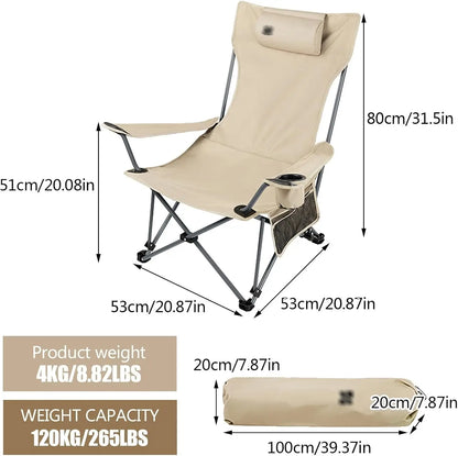 Folding Camping Chair with Armrests, Portable Outdoor Lawn Chair with Detachable Headrest Lightweight Fishing Chair for Picnic