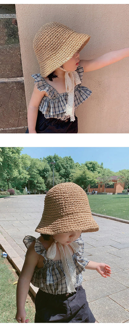 Korean style straw hat for little girls from 1 to 6 years old, sun protection, Korean style