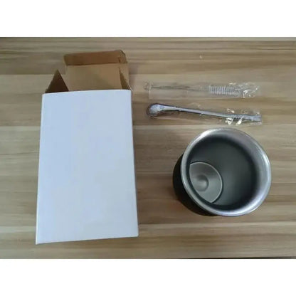 230ML Mate Cup 304 Stainless Steel Double Wall 8oz Portable Tea Mug Mate Tea Gourd With 2 In 1 Straw Spoon Give Cleaning Brush