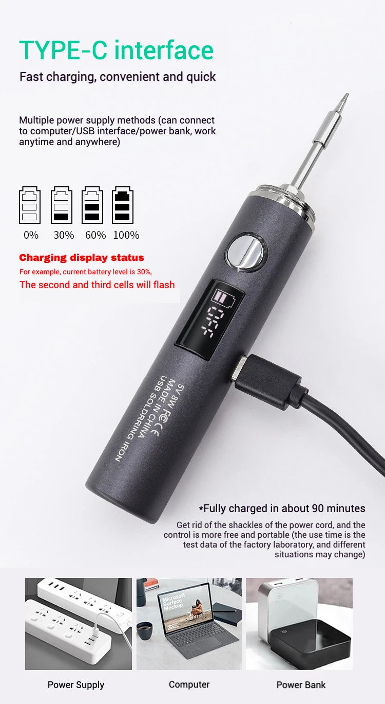 1400mah USB Soldering Iron Wireless Charging Electric Soldering Iron Fast Charging Rechargeable Portable Repair Welding Tools