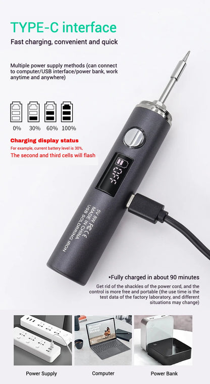 1400mah USB Soldering Iron Wireless Charging Electric Soldering Iron Fast Charging Rechargeable Portable Repair Welding Tools