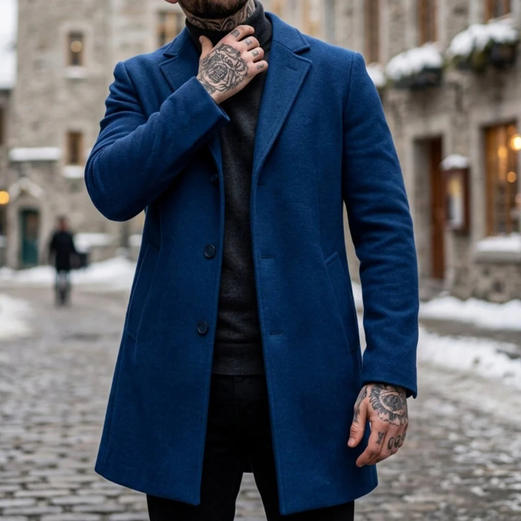 Men's Jackets Single-Button Mid-Length Windbreaker | Classic Solid Color Streetwear Jacket | Office Outerwear Windproof For Man