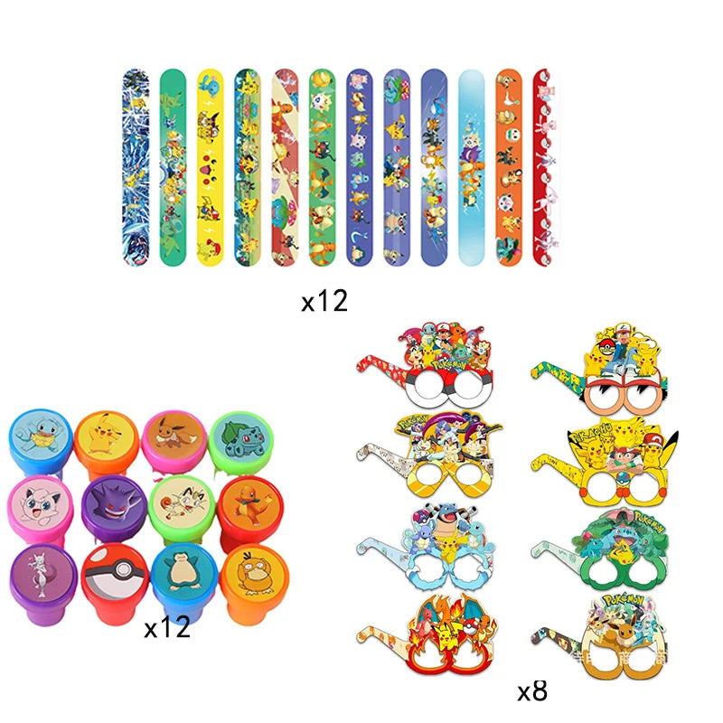 Birthday Party Favor Supplies Pik chu Braclet Keychain Stamp Mask Set for Birthday Party Bag Classroom School Reward Prize Gift