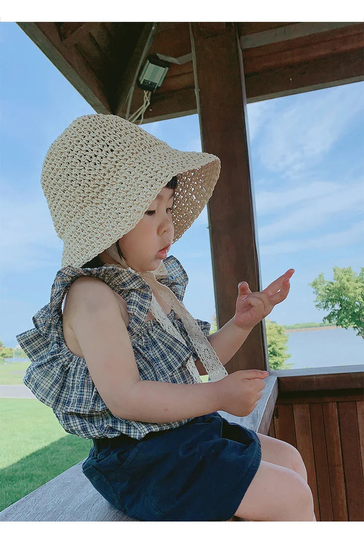 Korean style straw hat for little girls from 1 to 6 years old, sun protection, Korean style