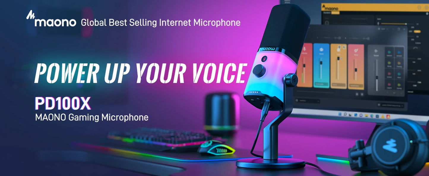 MAONO USB/XLR Gaming Microphone for PC PD100X Dynamic Microphone Noise Reduction Headphone Jack RGB for Streaming Podcasting