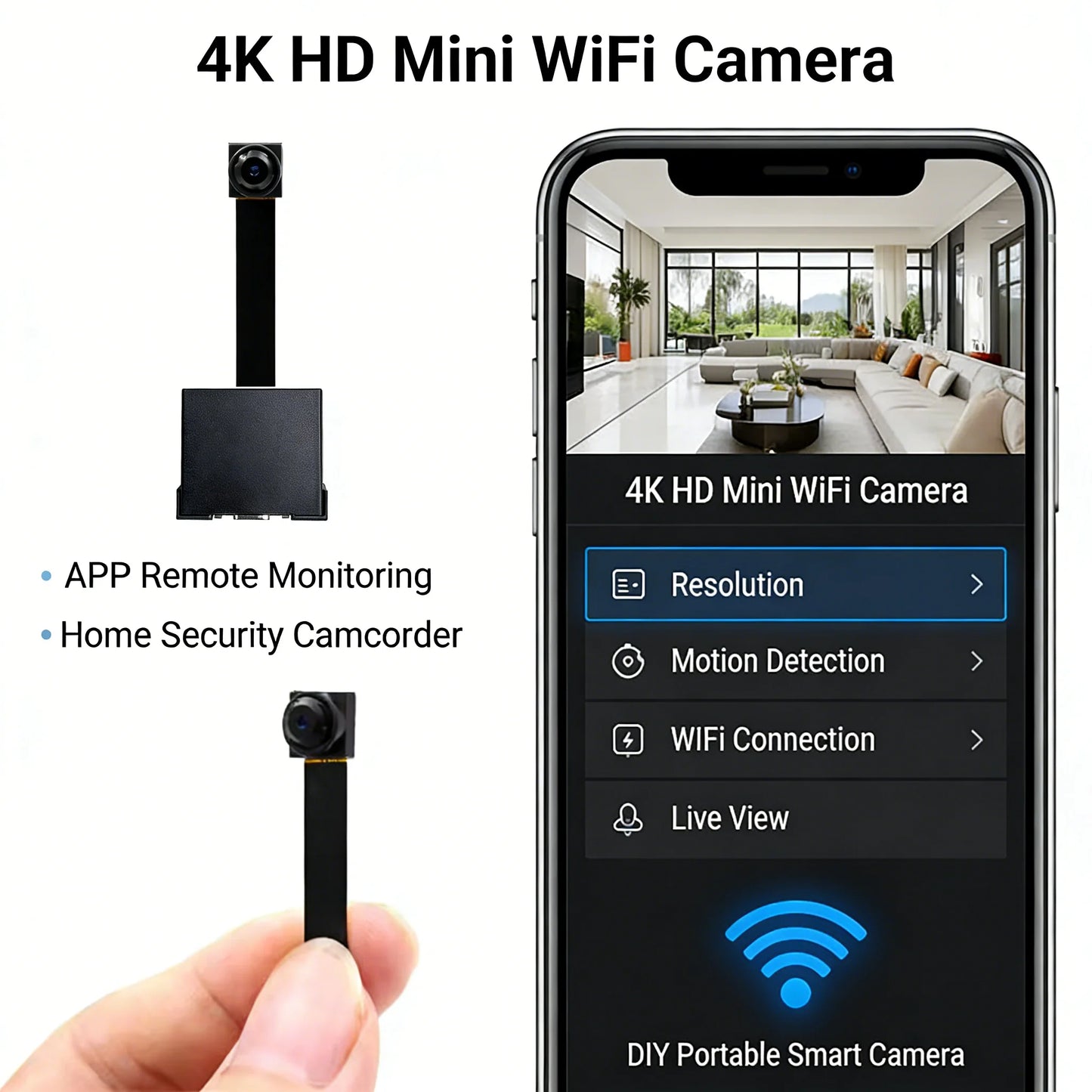 Upgraded Version 4K HD Mini WiFi Camera Supports Remote Viewing Motion Detection Home Nanny Style DIY Camera Supports SD Card