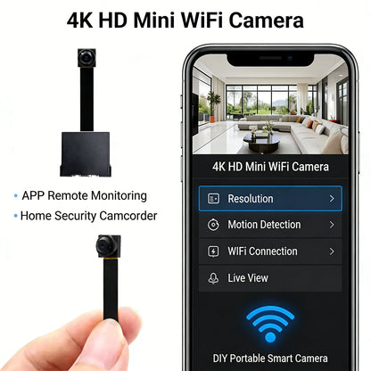 Upgraded Version 4K HD Mini WiFi Camera Supports Remote Viewing Motion Detection Home Nanny Style DIY Camera Supports SD Card