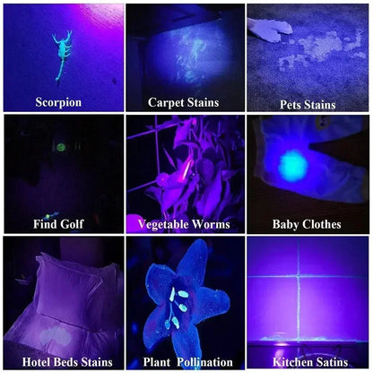 1/2PCS USB Charging Ultraviolet Flashlights UV Flashlight Blacklight Zoomable Torch Lamps Pet Urine Detector Hunting UV Light
