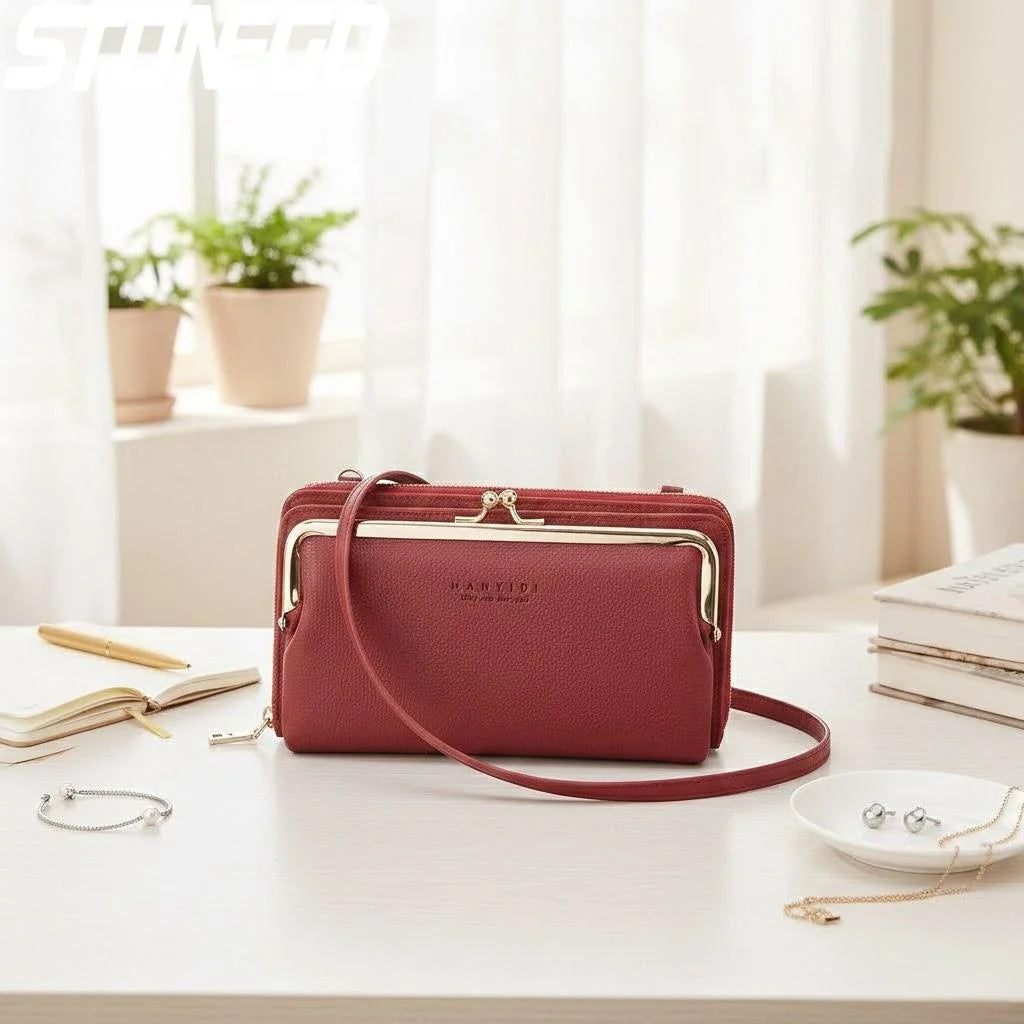 Ladies Crossbody Bag PU Leather Handbag Women Travel Casual Shoulder Bag Everyday Use Double Layer Mobile Wallet Clutch Purse