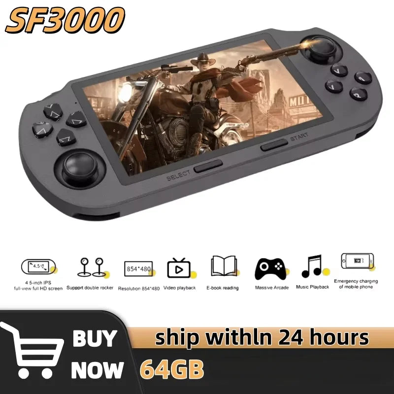 SF3000 Retro Handheld Video Game Console Linux System 4.5 Inch 854*480 IPS Screen 3000mAh Portable Pocket Video Player Games