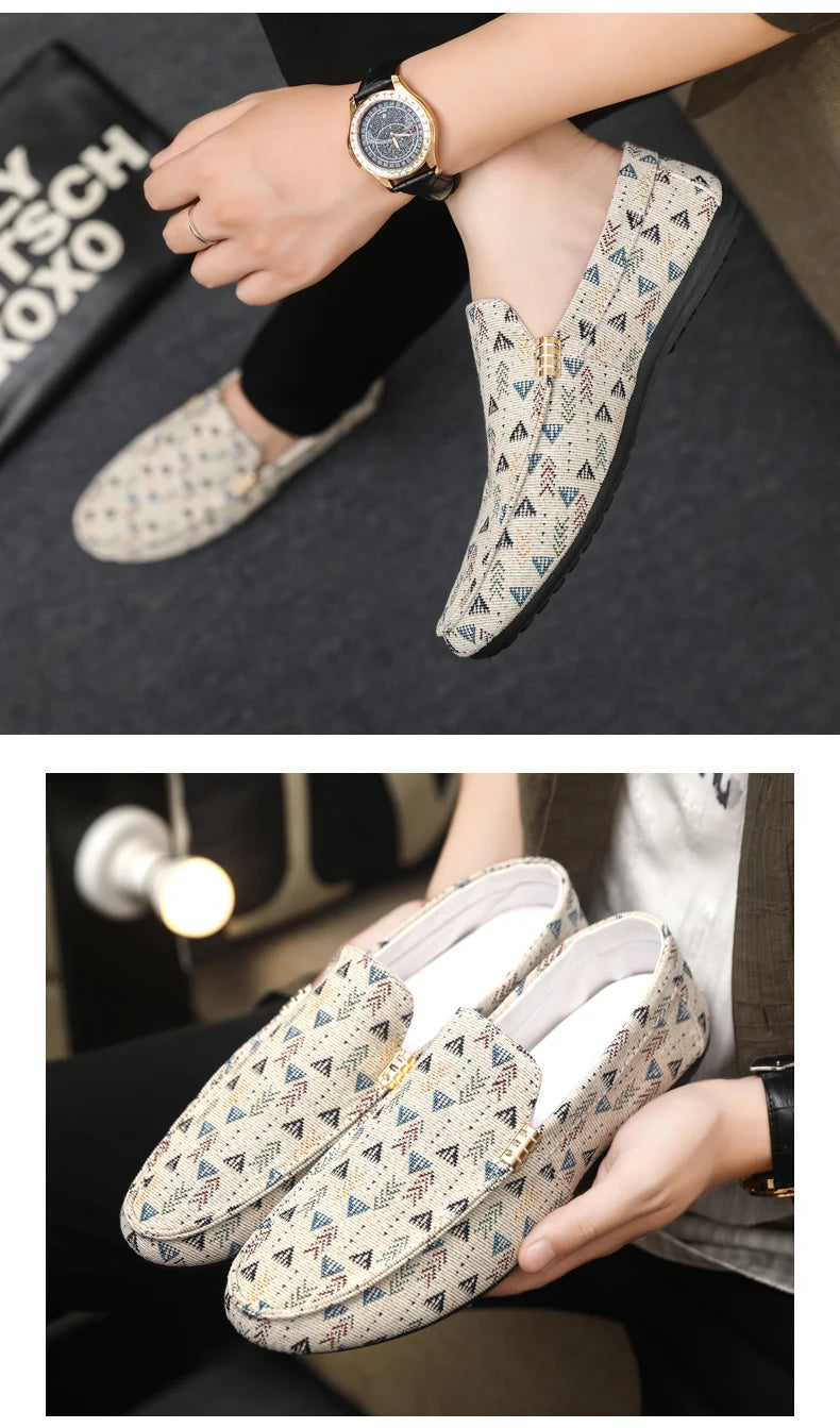 Summer Flat Casual Shoes Men Canvas Loafers Lightweight Breathable Slip-on Shoes Man Comfortable Non-slip Men's Driving Shoes