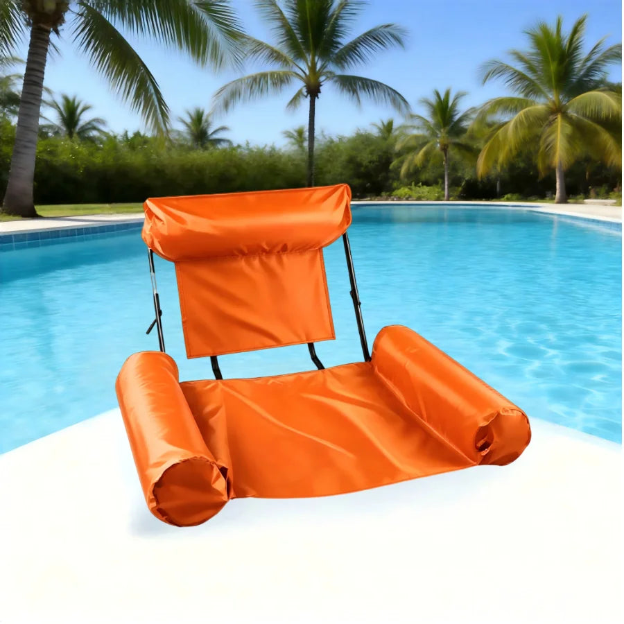 Foldable Inflatable Water Hammock Floating Chair on Water with Backrest Armrests for Adult Pool Lounging Sunbathing Relax