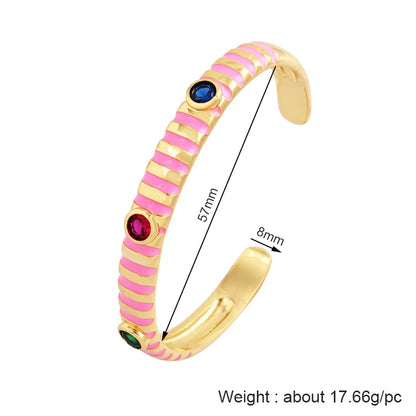 Fashionable Multicolor Gold Plated Gemstone Charm Bangle,Fine Colorful Enamel Open Adjustable Bracelet Jewelry Supply  Q35