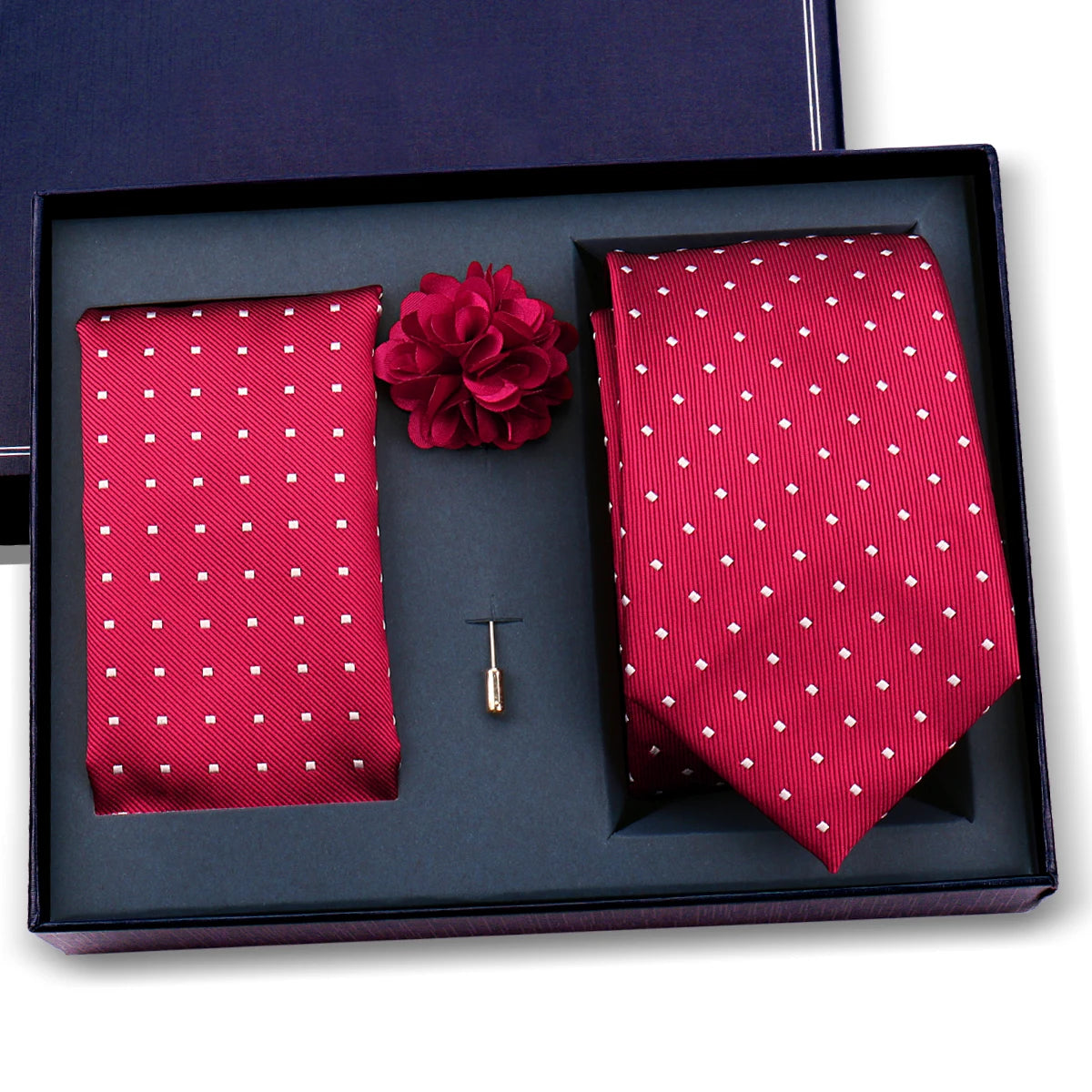 Elegant Ties For Men Classic Paisly Neck Tie Pocket Square Brooch Set With Gift Box Mens Business Wedding Suit Accessories