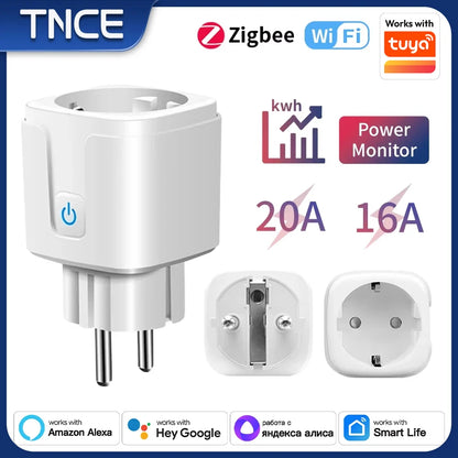 TNCE Tuya Wifi Plug 20A Smart Socket EU Power Monitor Remote Control switch Smart Life APP Works with Alexa Googl Home Alice