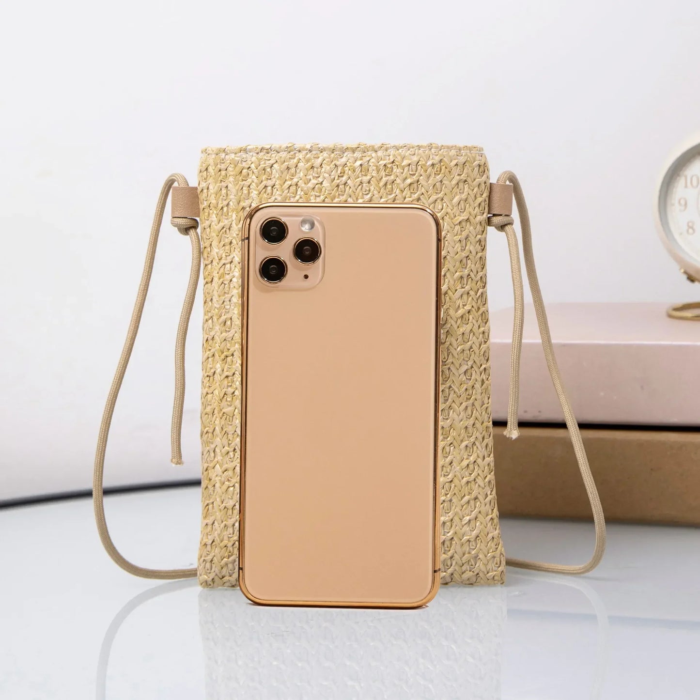 Stylish Flower Woven Small Bag for Women Teen Crossbody Purse, Summer Chic Leisure Mobile Phone Bag, Single Knit Shoulder Bag