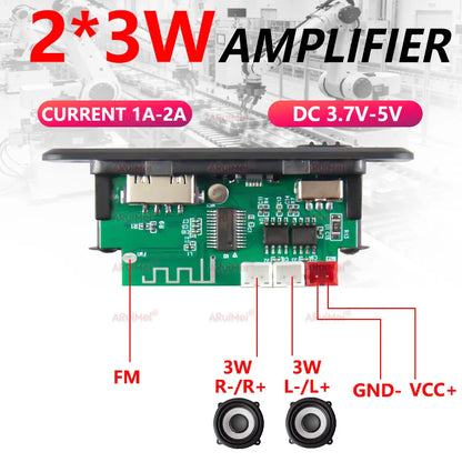 6W Bluetooth Amplifier Board MP3 Player Module with USB TF FM Radio 3.7V-5V Audio Power Amplifier for Car DIY Speaker Project