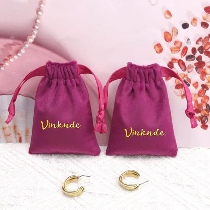 100pcs Custom Logo Jewelery Velvet Drawstring Bag Soft Champagne Velvet Suede Pouches Packaging for Wedding Party Gift Organizer