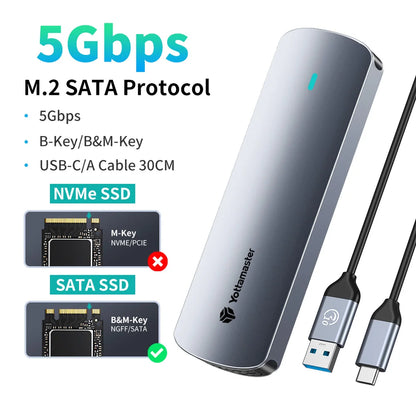 Yottamaster SATA M.2 NVMe SSD Enclosure Dual Portocol NVMe to USB Adapter USB 3.1 Gen2 USB C External Case Box Aluminum alloy