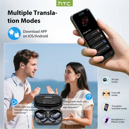 HTC NE25 Bluetooth Earphones AI Translator Earbuds LCD Touch Screen OWS Sport Wireless Headphones Long Life with Mic