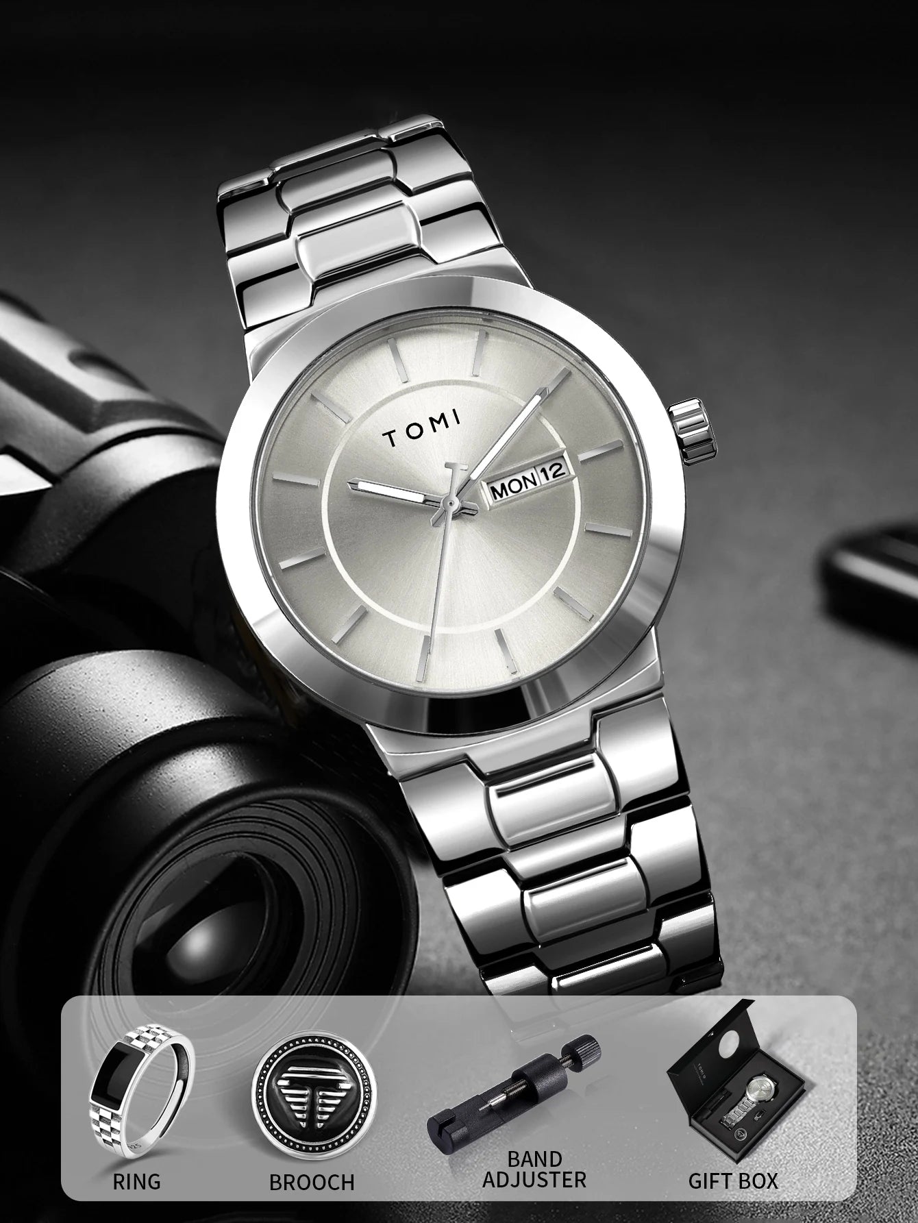 TOMI Luxury Business Men's Watch Gift Box Set Lapel Box Trendy Simple Multi-functional Quartz Watch Men's Watch Christmas