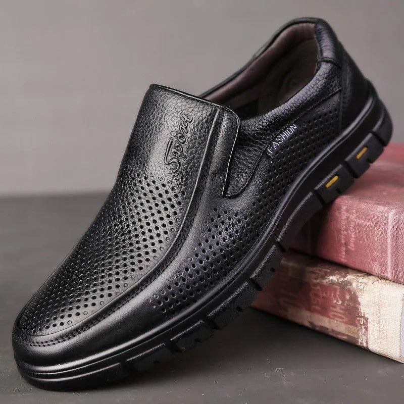 Men Summer Breathable Hollow Out Loafers Comfort Soft Sole Anti-slip Slip On Office Business Casual Shoes-8867