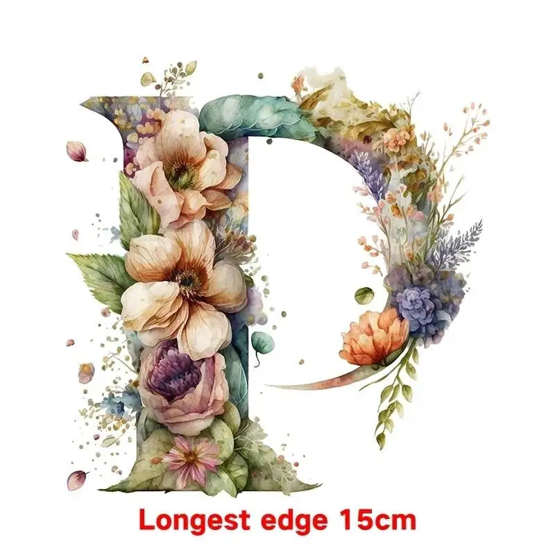 15cm Cartoon Flower Alphabet Heat Transfer Heat Press Printed Accessories PatchDIY children's clothing decoration sticker