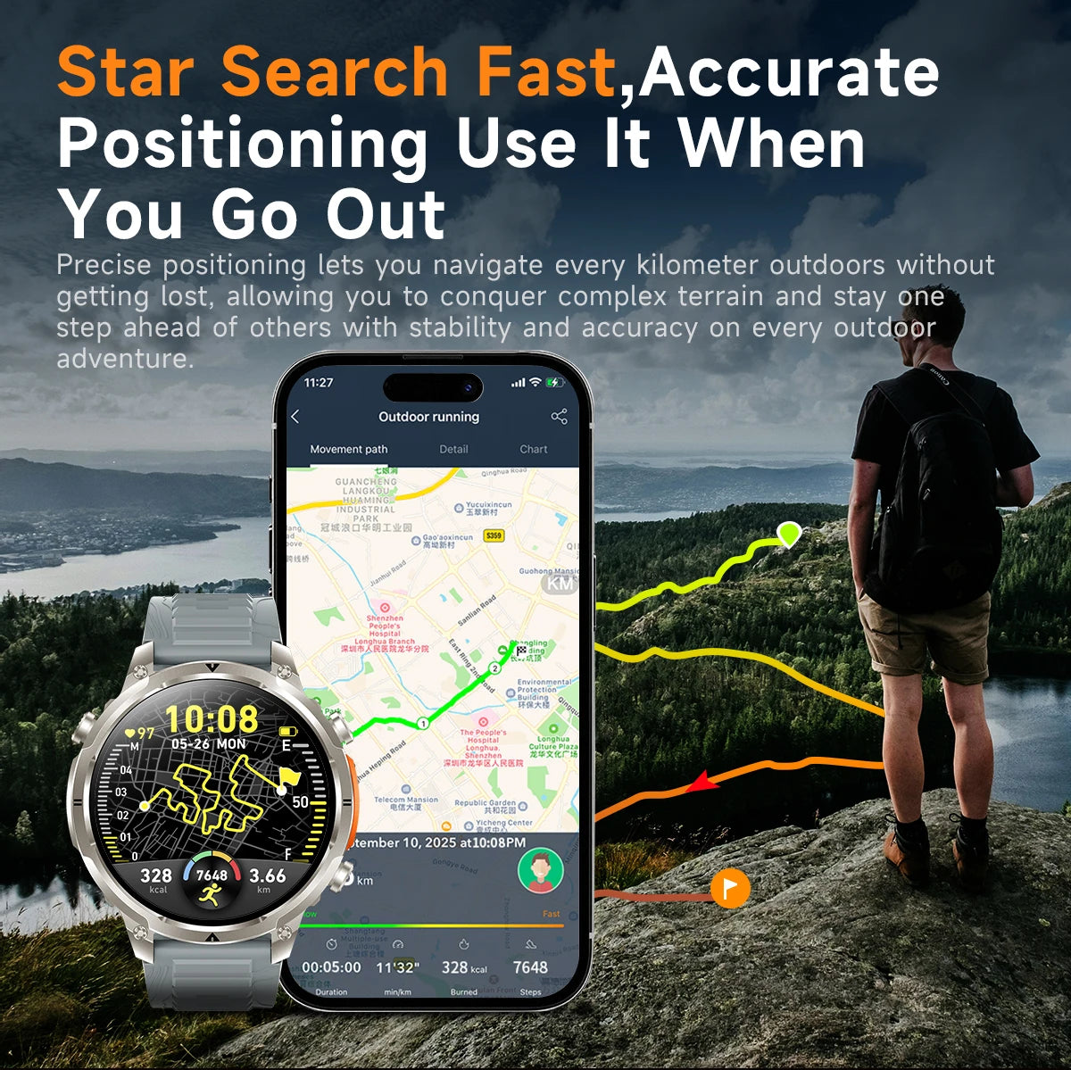 LIGE 2026 Nowy Męski Wojskowy Zegarek Smartwatch GPS Mapa Kompas Pamięć 4GB Bateria 1000mAh Wodoodporność 10ATM Rozmowy Bluetooth HD