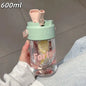 600/800ml Large Capacity Sports Water Bottle With Hidden Straw Portable Sealed Leak-Proof Plastic Cup Outdoor Travel Camping