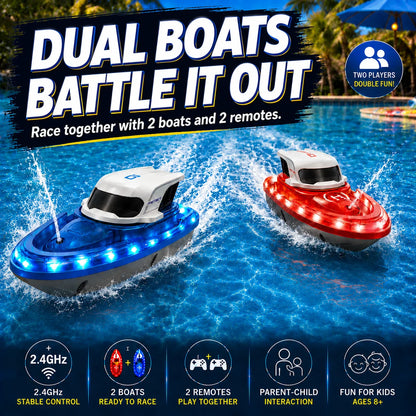 SYMA Q30 2PCS RC Speed Boat 2.4G Remote Control Boat 7 Color LED Light One Key Water Spray Waterproof Pool Lake Toy Gifts for Ki