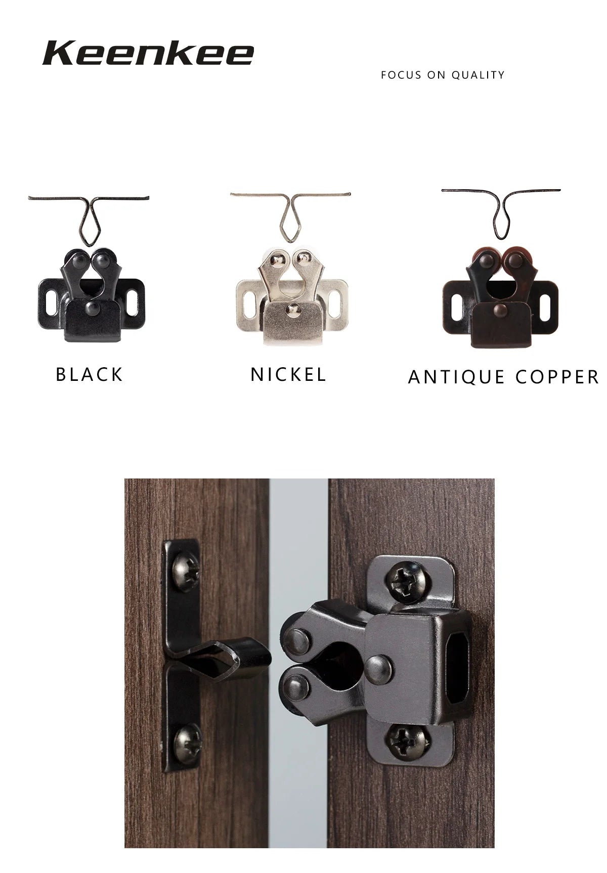 Furniture Door Stoppers Antique Copper Color Cupboard Cabinet Door Roller Latch Twin Double Catches with Striker and Free Screws