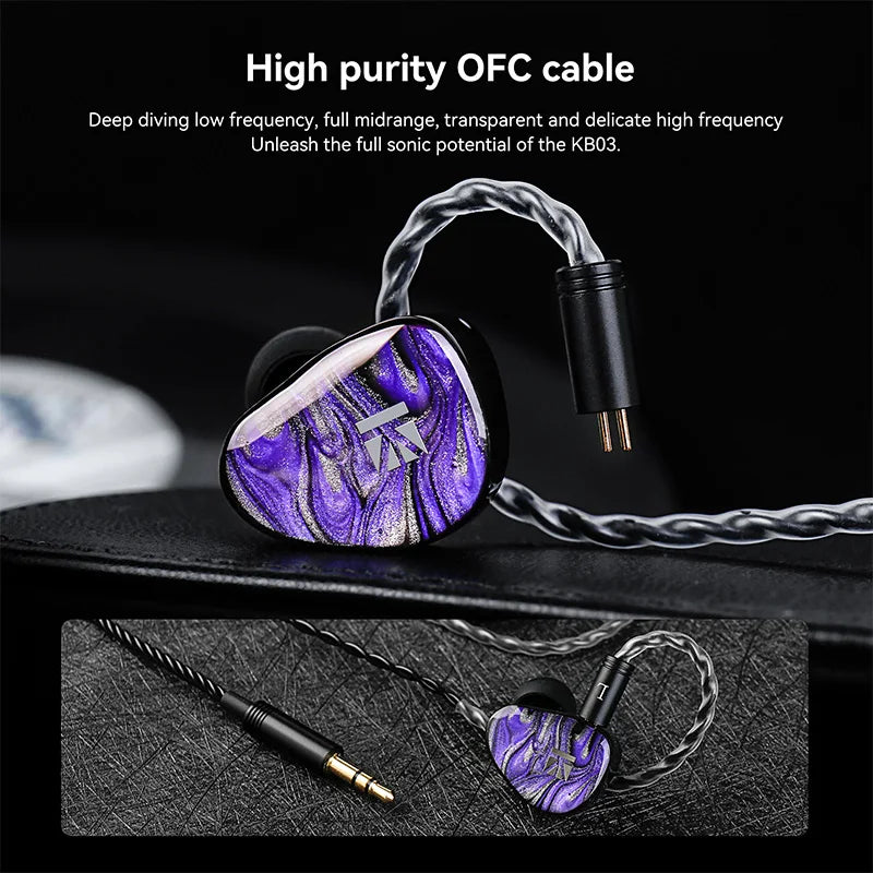 KBEAR Alkaid KB03 1DD+1BA+1Bone Conduction Hybrid IEM HiFi Earphones Beryllium-Coated Dynamic 3D Printed Resin Cavity Wired Headphones for Audiophile & Gaming