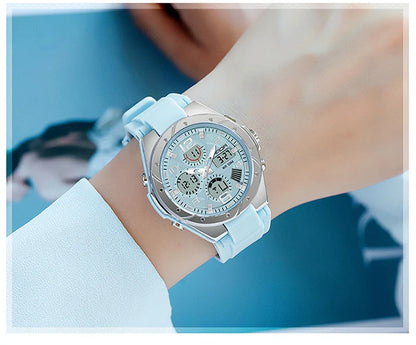 SANDA Luxury Ms LED Digital Sport Watch Fashion Casual Gold Wrist Watch Women Girl Military Waterproof Quartz Wristwatches 6062