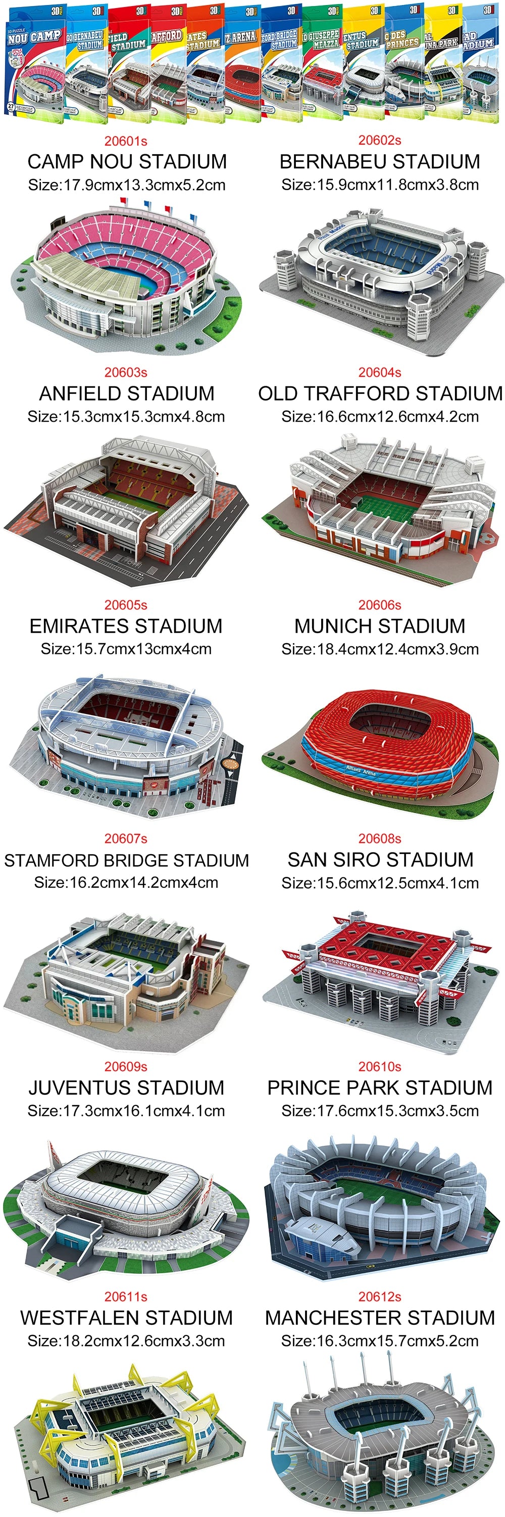 1Set Football Field Paper Puzzle Famous Stadiums Mini 3D Model Puzzle Home Decoration Assembly Football Fan Gifts Boys Girls ZYF