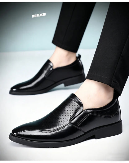 Men's Summer Breathable Comfortable Loafers British Business Formal Derby Shoes Hollow out Design Leather Shoes for Men-SJ2501-1