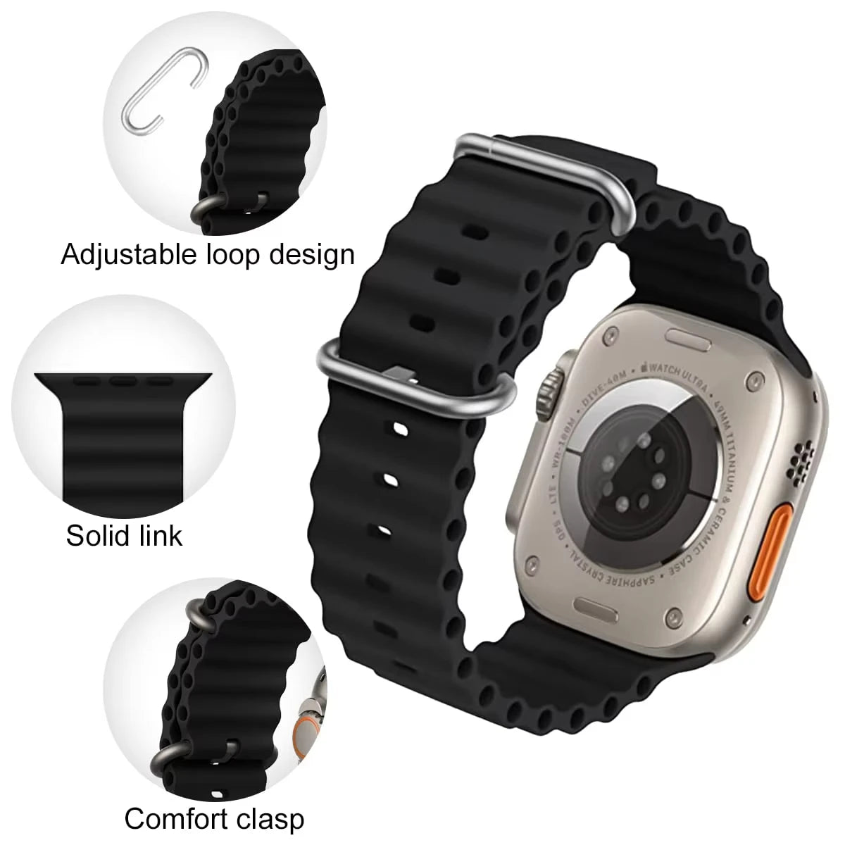 Ocean Strap for apple watch Band 44mm 40mm 45mm 41mm 49mm 46mm silicone correas bracelet iWatch series 7 5 6 3 se 8 Ultra 2 9 10