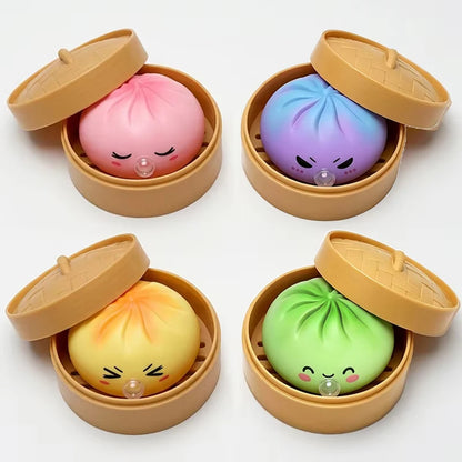 1/4Box Dumpling Squeeze Blow Bubbles Toy Dumpling Squishies Set with Steamer Bubble-Blowing Squishies Stretchy Fidget Sensory