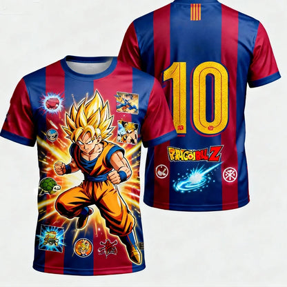 Summer 2026 Dragon Ball Wukong "Super Barcelona 10" Football Theme 3D Print Breathable Quick Drying T-shirt Adult Parent Top