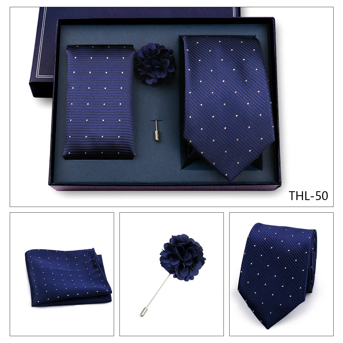 Elegant Ties For Men Classic Paisly Neck Tie Pocket Square Brooch Set With Gift Box Mens Business Wedding Suit Accessories