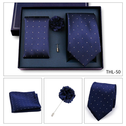 Elegant Ties For Men Classic Paisly Neck Tie Pocket Square Brooch Set With Gift Box Mens Business Wedding Suit Accessories