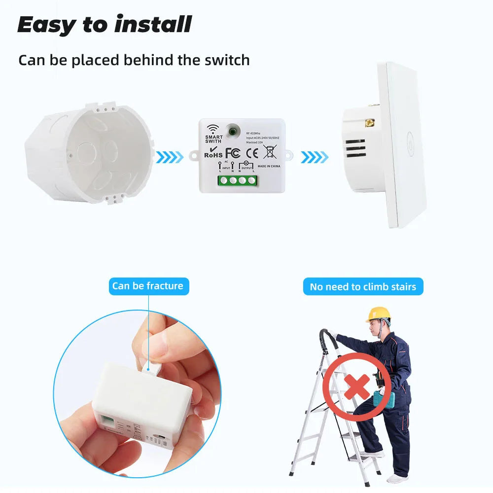 86 Wireless Smart RF 433Mhz 100-220V Wall Panel with Remote Control Mini Relay Receiver Home Led Light Lamp Switch