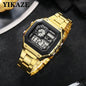 YIKAZE Luxury Men's Business Watch Stainless Steel Strap Men Digital Watch Luminous Multifunction Sports Electronic Wristwatch
